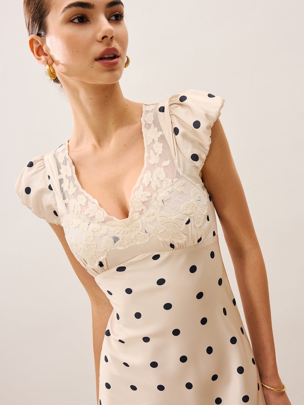 Commense Lace Trim Polka Dot Dress - Size XS - Picture 4 of 14